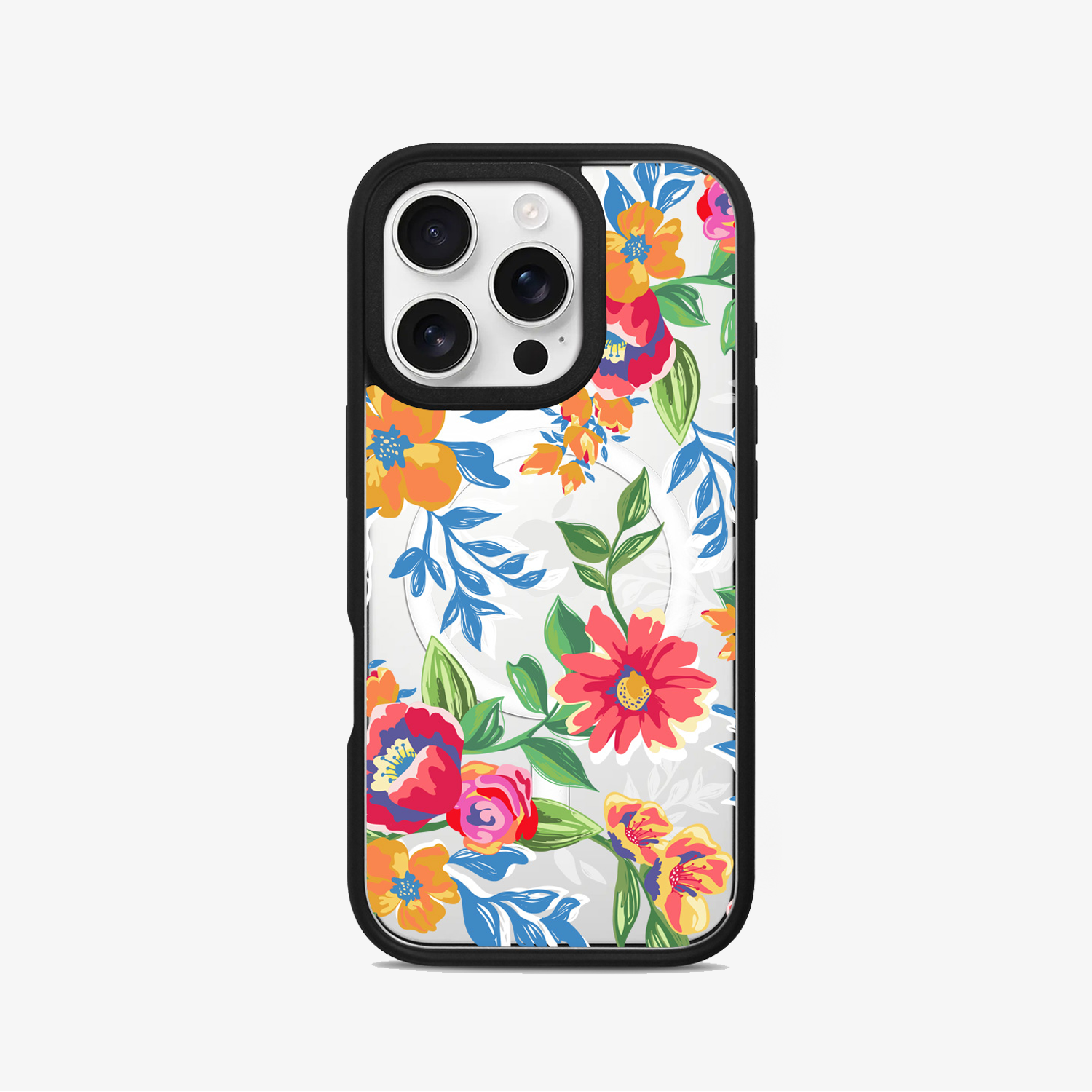 FLORES COLORES <b>Intercambiable</b> - Case iPhone Antishock Intercambiable MagSafe + Placa Flores colores - Imagen 1