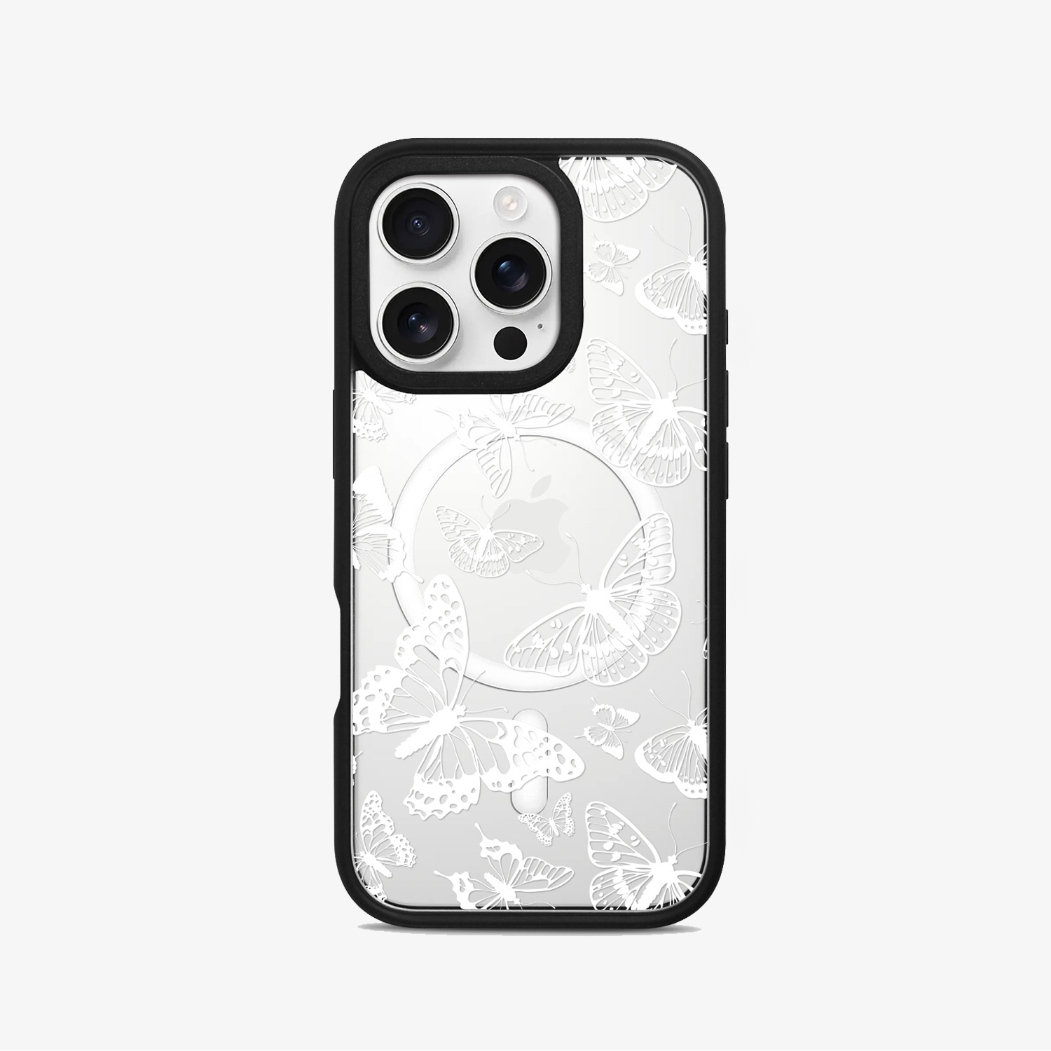 MARIPOSAS BLANCAS <b>Intercambiable</b> - Case iPhone Antishock Intercambiable MagSafe + Placa Mariposas blancas - Imagen 1