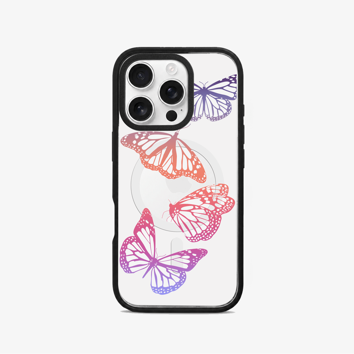 MARIPOSAS OMBRE ROSADO CASE <b>Intercambiable</b> - Case iPhone Antishock Intercambiable MagSafe + Placa Mariposas ombré rosado - Imagen 1